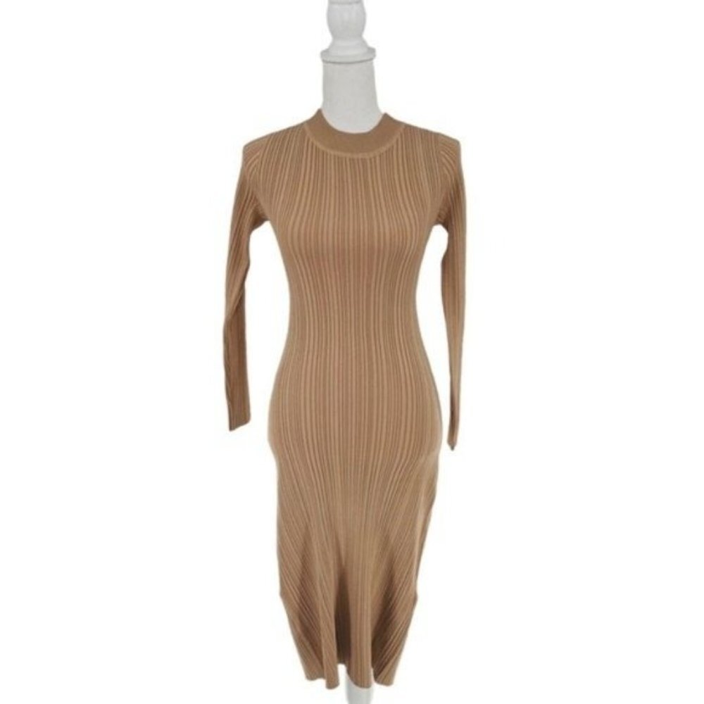 Petal & Pup NEW Milleri Long Sleeve Open Back Ribbed Dress in Camel Tan Size 4 - Picture 4 of 12